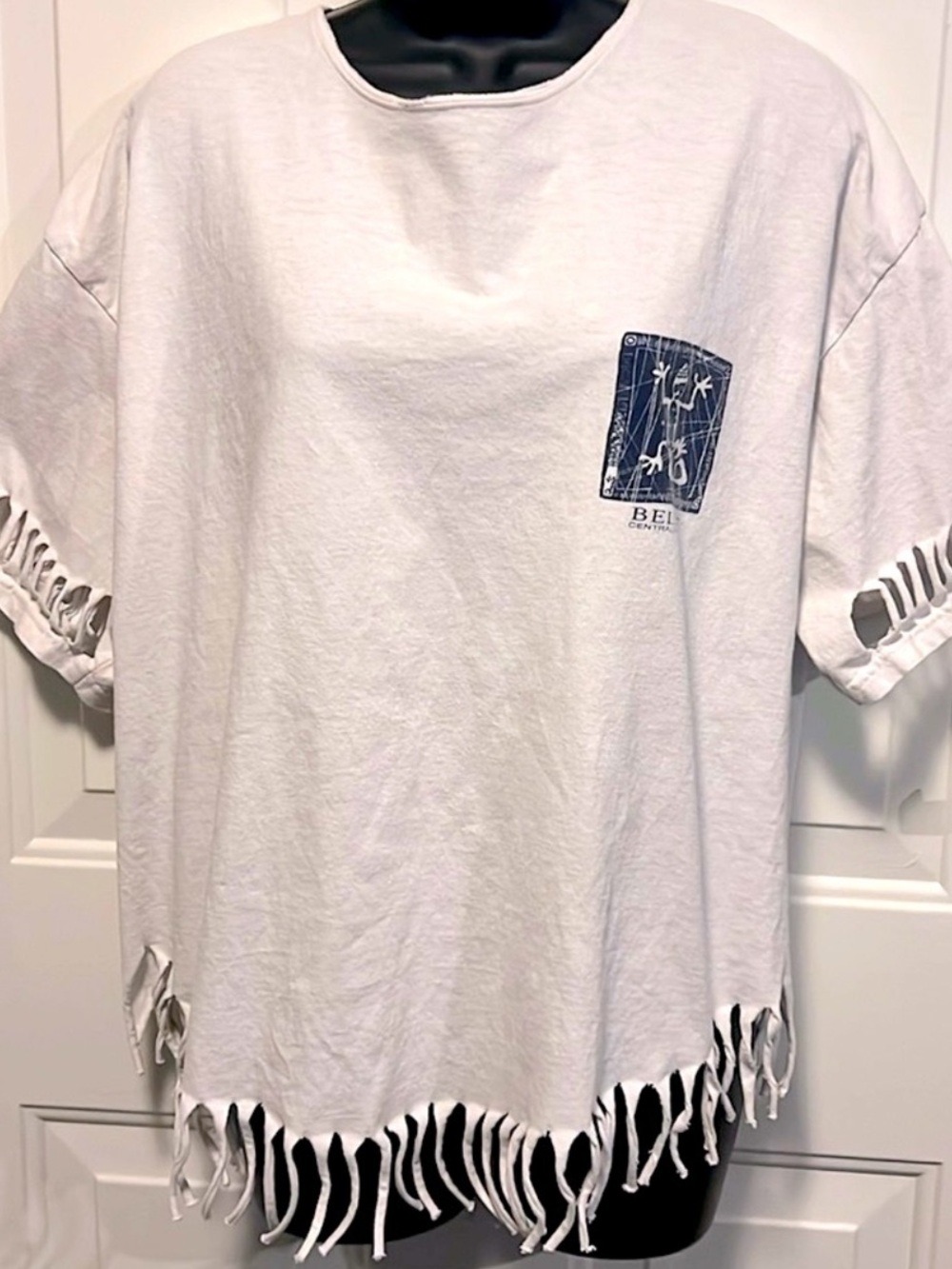 BELIZE 100% COTTON WHITE/BLUE LIZARD GECKO 🦎 FRINGED ISLAND TSHIRT Women’s 2X